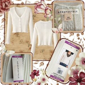 Aéropostale Cropped Cardigan XXS NWT | Cream Pointelle Knit Button Front